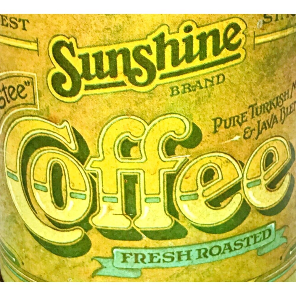 Sunshine Brand Vintage Coffee Tin Yellow Metal 6 in Ballonoff Cleveland Ohio USA - Picture 3 of 12